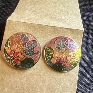 Cloisonné enameled Floral Earrings